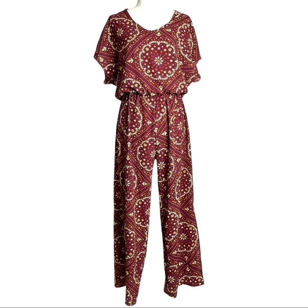 Sydney Rose Burgundy Floral Jumpsuit Size M